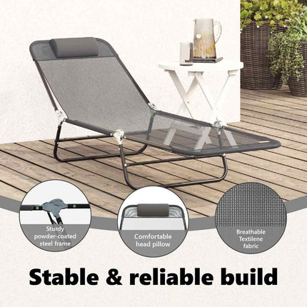 Hopfällbar solstol Grå 182 x 55 x 85,5 cm Textilene