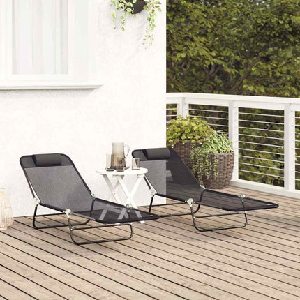 Hopfällbar solstol 2 pcs Svart 182 x 55 x 85,5 cm Textilene