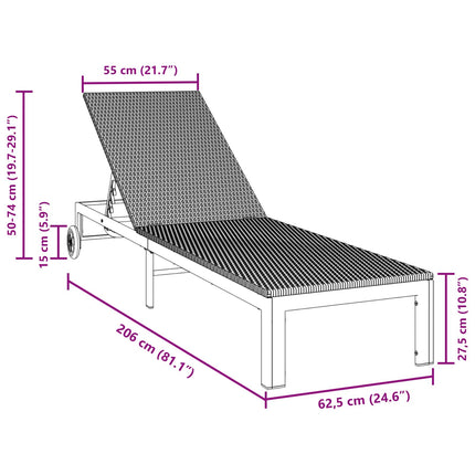 Solbädd Svart 206 x 62.5 x 74 cm konstrotting