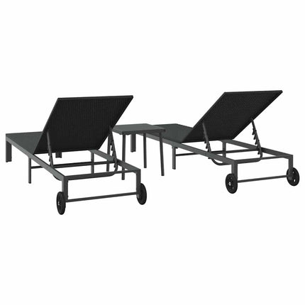 Solbädd Reclining 2-person 3 pcs Svart konstrotting