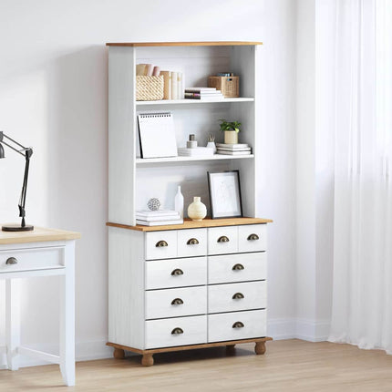 Hutch med låda ASKIM Vit 91 x 40 x 184 cm Massiv furu