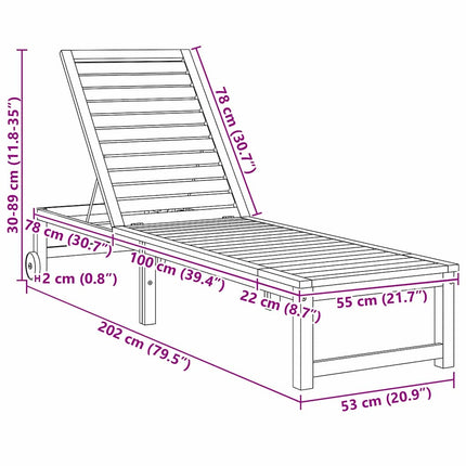 Solstol Reclining 2 pcs Brun 202 x 53 x 89 cm Massivt Akaciaträ