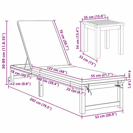 Solstol Reclining 2 pcs Brun Massivt Akaciaträ