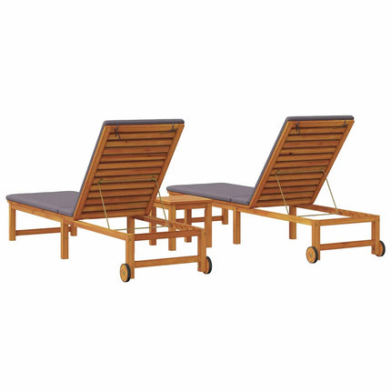 Solstol Reclining 3 pcs Brun Massivt Akaciaträ