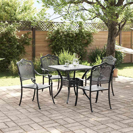 Trädgårdsbord Set 5 pcs Svart Gjutet Aluminium