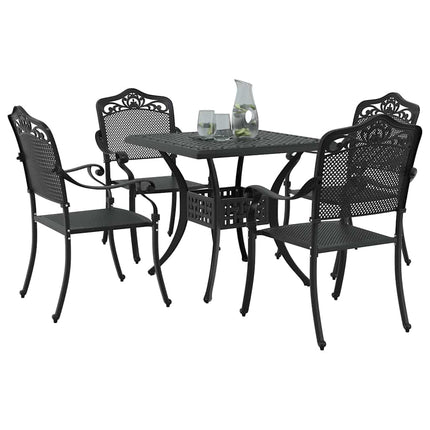 Trädgårdsbord Set 5 pcs Svart Gjutet Aluminium