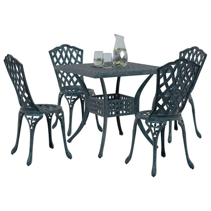 Trädgårdsbord Set 5 pcs Grön Gjutet Aluminium