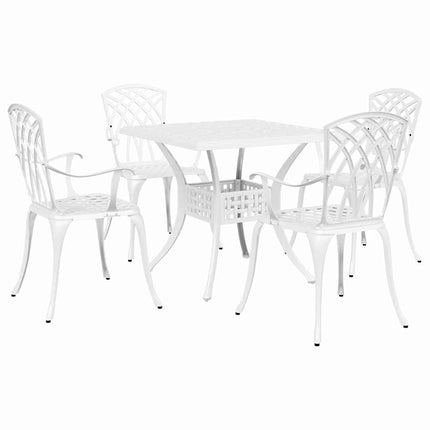 Trädgårdsbord Set 5 pcs Vit Gjutet Aluminium