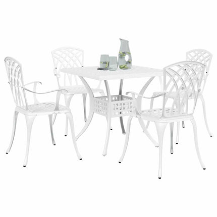 Trädgårdsbord Set 5 pcs Vit Gjutet Aluminium