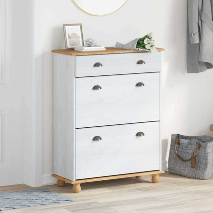 Skoskåp med låda ASKIM Vit 85 x 35 x 108 cm Massiv furu