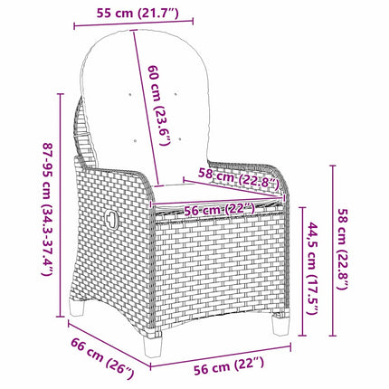 Reclinerfåtölj med kudde Grå 56 x 66 x 95 cm konstrotting