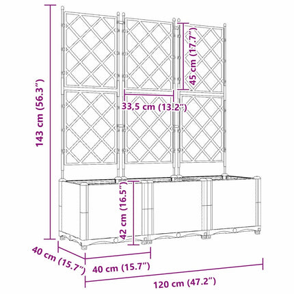 Trädgårdsplanterare 3 pcs Brun 120 x 40 x 143 cm Plast