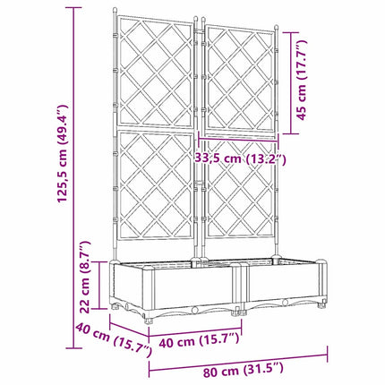 Trädgårdsplanterare 2 pcs Svart 80 x 40 x 125,5 cm Plast