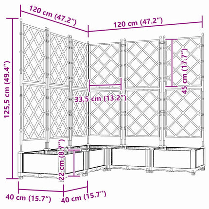 Trädgårdsplanterare 5 pcs Svart 120 x 120 x 125,5 cm Plast