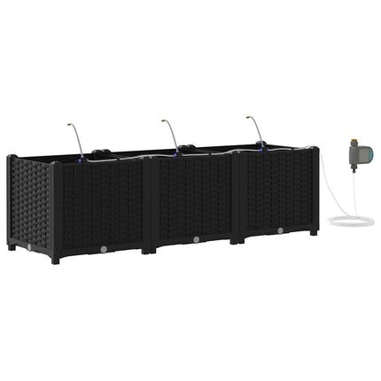 Trädgårdsplanterare 3 pcs Svart 120 x 40 x 37,5 cm Plast