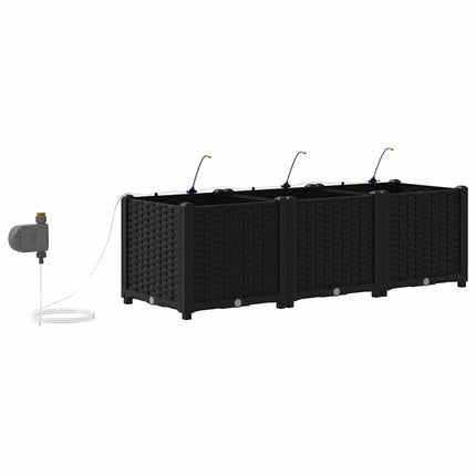 Trädgårdsplanterare 3 pcs Svart 120 x 40 x 37,5 cm Plast