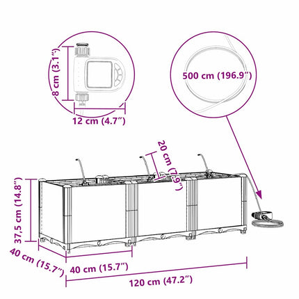 Trädgårdsplanterare 3 pcs Svart 120 x 40 x 37,5 cm Plast