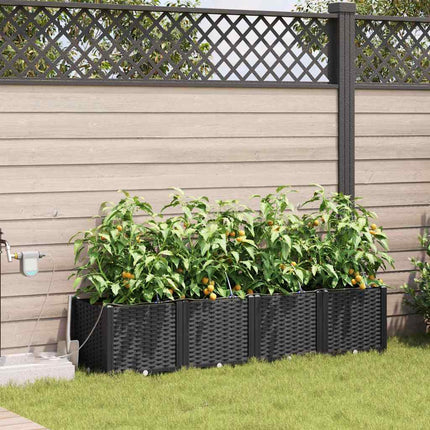 Trädgårdsplanterare 4 pcs Svart 160 x 40 x 37,5 cm Plast