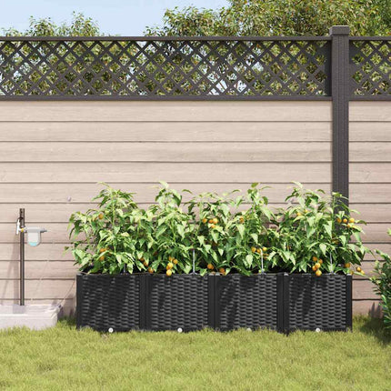 Trädgårdsplanterare 4 pcs Svart 160 x 40 x 37,5 cm Plast
