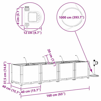 Trädgårdsplanterare 4 pcs Svart 160 x 40 x 37,5 cm Plast