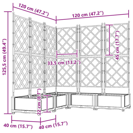 Trädgårdsplanterare 5 pcs Grå 120 x 120 x 125,5 cm Plast