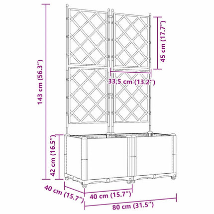 Trädgårdsplanterare 2 pcs Ljusgrå 80 x 40 x 143 cm Plast