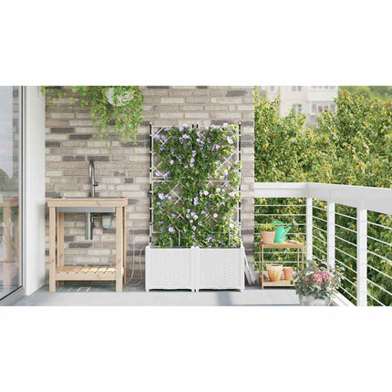 Trädgårdsplanterare 2 pcs Vit 80 x 40 x 142 cm Plast