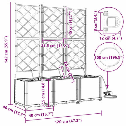 Trädgårdsplanterare 3 pcs Vit 120 x 40 x 142 cm Plast