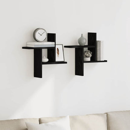 Vägghyllor 2 st svart ek 38x12x38 cm konstruerat trä