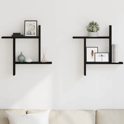Vägghyllor 2 st svart ek 50x12x50 cm konstruerat trä