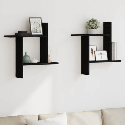 Vägghyllor 2 st svart ek 50x12x50 cm konstruerat trä