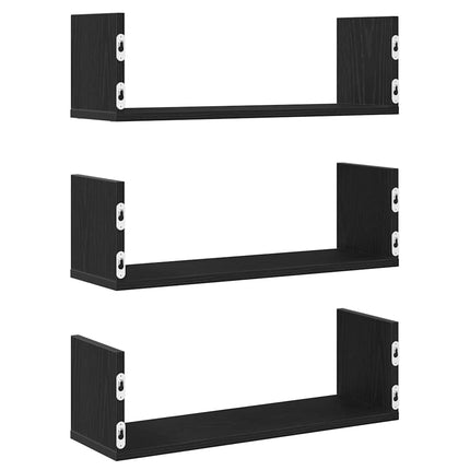 Vägghyllor 3 st svart ek 58x18x18 cm konstruerat trä