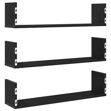 Vägghyllor 3 st svart ek 80x18x18 cm konstruerat trä