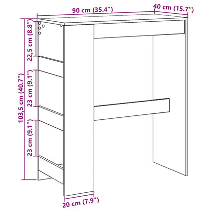 Barbord med hyllor svart ek 90x40x103,5 cm konstruerat trä