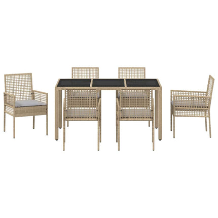 Trädgårdsmöbelset 7 pcs Beige konstrotting