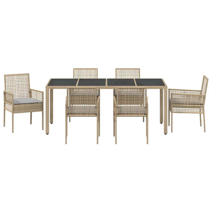 Trädgårdsmöbelset 7 pcs Beige konstrotting