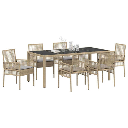 Trädgårdsmöbelset 7 st Beige konstrotting