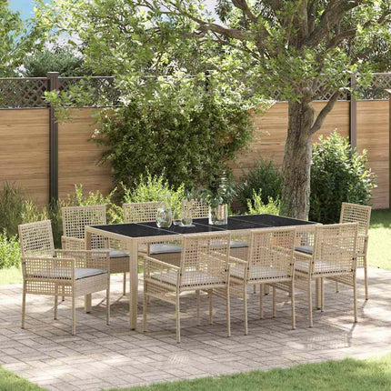 Trädgårdsmöbelset 9 pcs Beige konstrotting