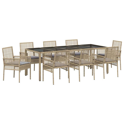 Trädgårdsmöbelset 9 pcs Beige konstrotting