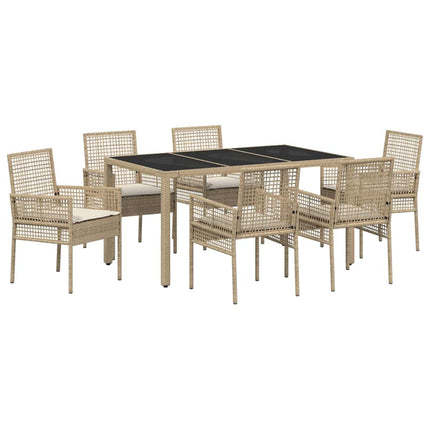 Trädgårdsmöbelset 7 pcs Beige konstrotting