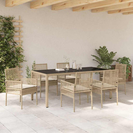Trädgårdsmöbelset 7 pcs Beige konstrotting
