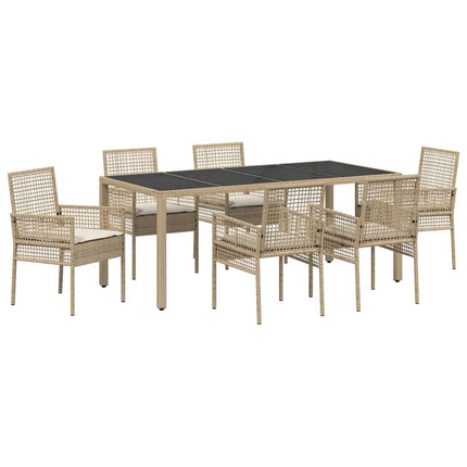 Trädgårdsmöbelset 7 pcs Beige konstrotting