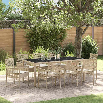Trädgårdsmöbelset 9 pcs Beige konstrotting