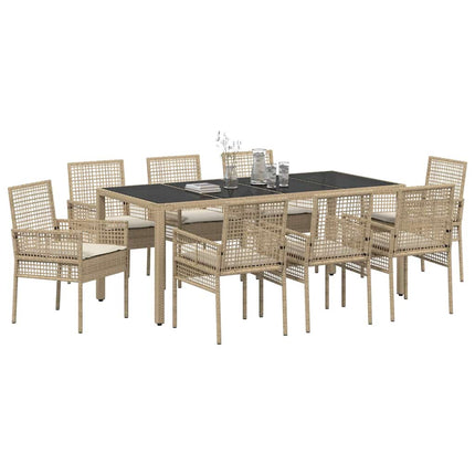 Trädgårdsmöbelset 9 st Beige konstrotting