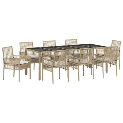 Trädgårdsmöbelset 9 pcs Beige konstrotting