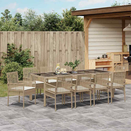 Trädgårdsmöbelset 11 pcs Beige konstrotting