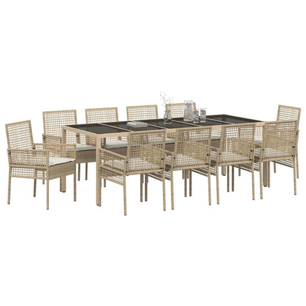 Trädgårdsmöbelset 11 pcs Beige konstrotting