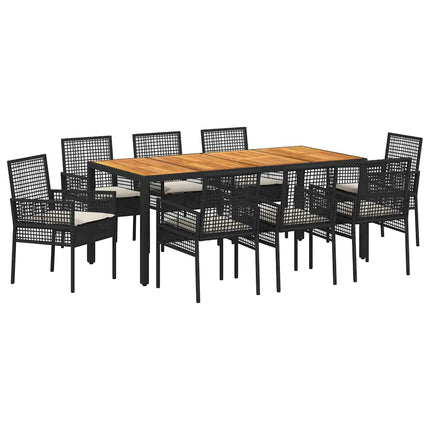 Trädgårdsmöbelset 9 pcs Svart konstrotting