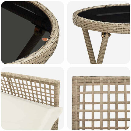 Trädgårds Bistro Set 3 pcs Beige konstrotting