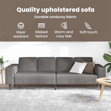 Soffa Ljusgrå 250 x 77 x 76 cm Kordread tyg